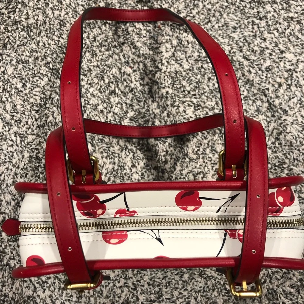 White & Red Cherry Print Shoulder Bag